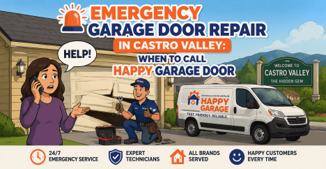 Emergency garage door repair technician helping a Castro Valley homeowner